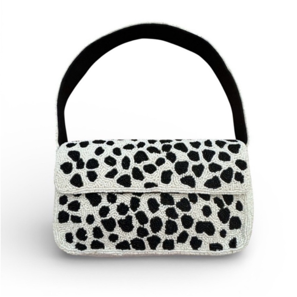 Leopard Beaded Shoulder Bag NWT | Viral Statement Purse | Black & White Animal